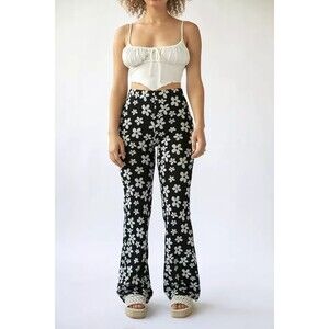 Urban Outfitters Womens Pants Black UO Bryn Pull On Flare Floral Stretch Small